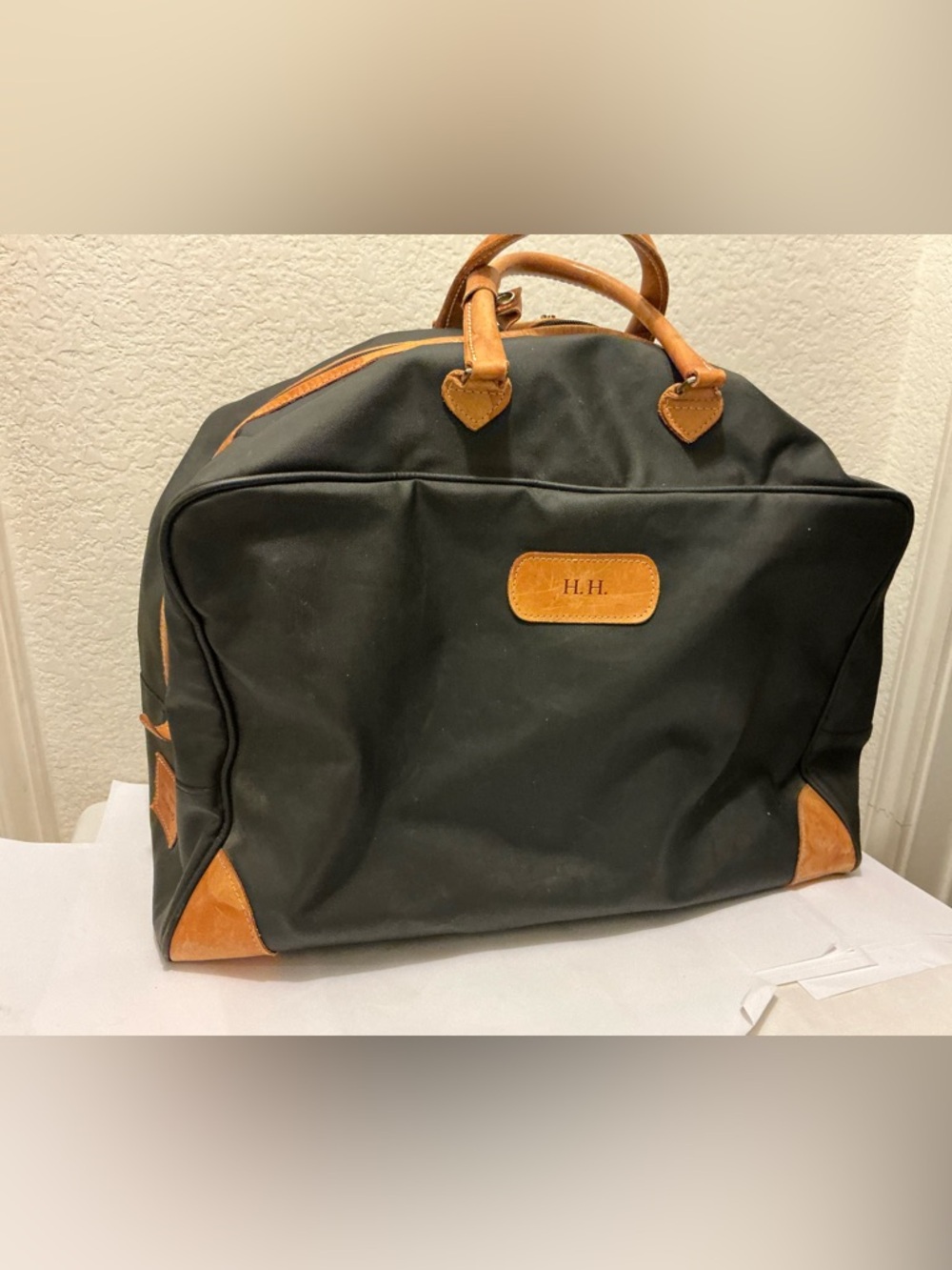 Jon Hart Design Black Duffel with Tan Leather Accents